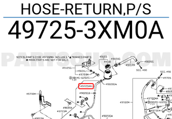 Nissan 497253XM0A HOSE-RETURN,P/S