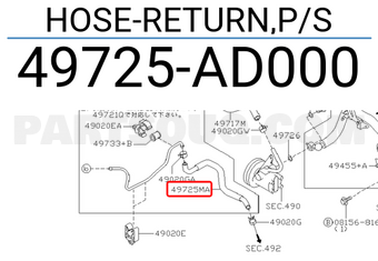 Nissan 49725AD000 HOSE-RETURN,P/S