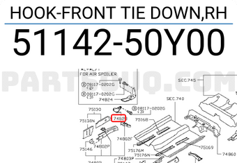 Nissan 5114250Y00 HOOK-FRONT TIE DOWN,RH