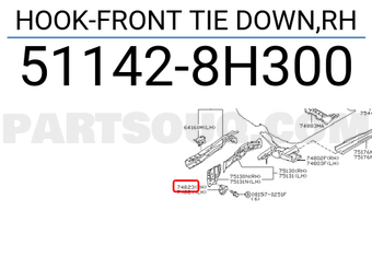 Nissan 511428H300 HOOK-FRONT TIE DOWN,RH