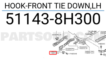 Nissan 511438H300 HOOK-FRONT TIE DOWN,LH