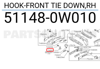 Nissan 511480W010 HOOK-FRONT TIE DOWN,RH
