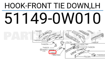Nissan 511490W010 HOOK-FRONT TIE DOWN,LH