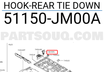 Nissan 51150JM00A HOOK-REAR TIE DOWN