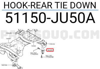 Nissan 51150JU50A HOOK-REAR TIE DOWN