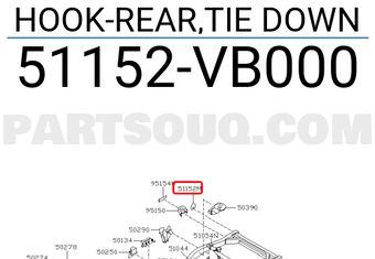 Nissan 51152VB000 HOOK-REAR,TIE DOWN