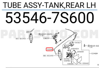 Nissan 535467S600 TUBE ASSY-TANK,REAR LH