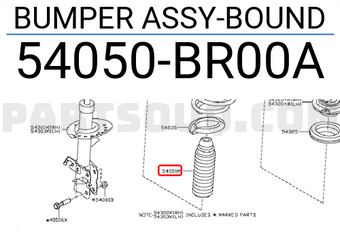 Nissan 54050BR00A BUMPER ASSY-BOUND
