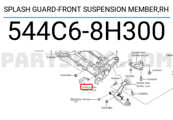 Nissan 544C68H300 SPLASH GUARD-FRONT SUSPENSION MEMBER,RH