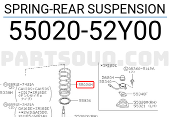 Nissan 5502052Y00 SPRING-REAR SUSPENSION