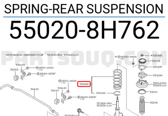 Nissan 550208H762 SPRING-REAR SUSPENSION