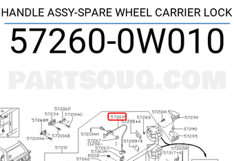 Nissan 572600W010 HANDLE ASSY-SPARE WHEEL CARRIER LOCK