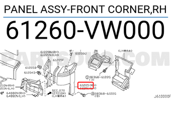 Nissan 61260VW000 PANEL ASSY-FRONT CORNER,RH