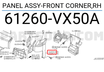 Nissan 61260VX50A PANEL ASSY-FRONT CORNER,RH