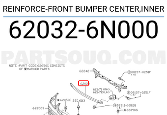 Nissan 620326N000 REINFORCE-FRONT BUMPER CENTER,INNER