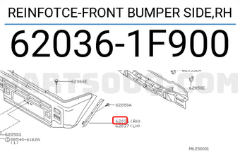 Nissan 620361F900 REINFOTCE-FRONT BUMPER SIDE,RH