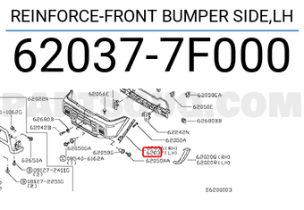 Nissan 620377F000 REINFORCE-FRONT BUMPER SIDE,LH