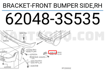Nissan 620483S535 BRACKET-FRONT BUMPER SIDE,RH