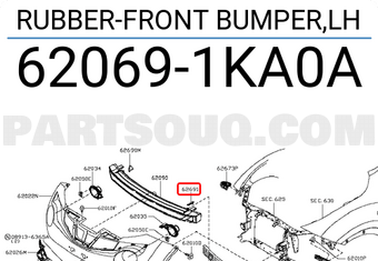 Nissan 620691KA0A RUBBER-FRONT BUMPER,LH