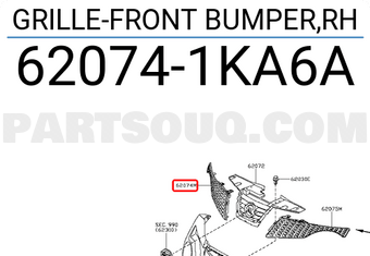 Nissan 620741KA6A GRILLE-FRONT BUMPER,RH