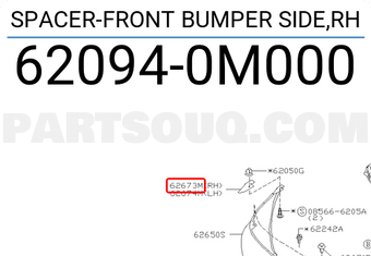 Nissan 620940M000 SPACER-FRONT BUMPER SIDE,RH