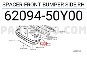 Nissan 6209450Y00 SPACER-FRONT BUMPER SIDE,RH