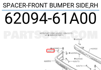 Nissan 6209461A00 SPACER-FRONT BUMPER SIDE,RH