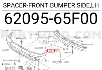 Nissan 6209565F00 SPACER-FRONT BUMPER SIDE,LH