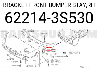 Nissan 622143S530 BRACKET-FRONT BUMPER STAY,RH