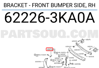 Nissan 622263KA0A BRACKET - FRONT BUMPER SIDE, RH