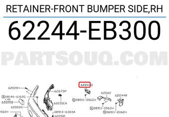 Nissan 62244EB300 RETAINER-FRONT BUMPER SIDE,RH