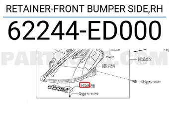 Nissan 62244ED000 RETAINER-FRONT BUMPER SIDE,RH