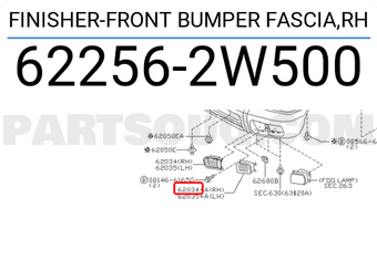Nissan 622562W500 FINISHER-FRONT BUMPER FASCIA,RH