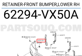 Nissan 62294VX50A RETAINER-FRONT BUMPER,LOWER RH