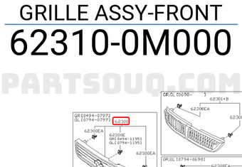 Nissan 623100M000 GRILLE ASSY-FRONT