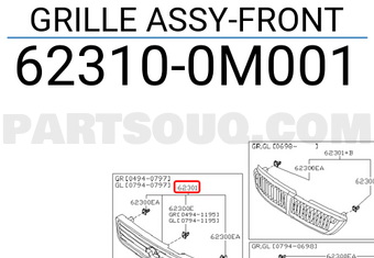 Nissan 623100M001 GRILLE ASSY-FRONT