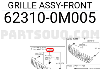 Nissan 623100M005 GRILLE ASSY-FRONT