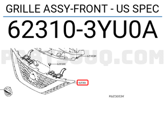 Nissan 623103YU0A GRILLE ASSY-FRONT - US SPEC