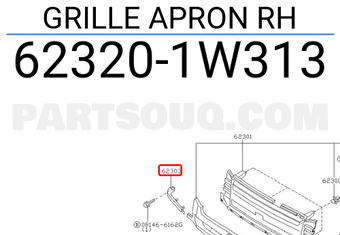 Nissan 623201W313 GRILLE APRON RH