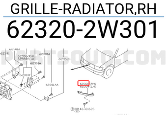 Nissan 623202W301 GRILLE-RADIATOR,RH