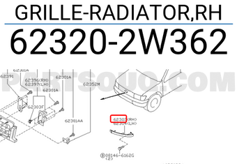 Nissan 623202W362 GRILLE-RADIATOR,RH