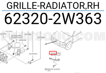 Nissan 623202W363 GRILLE-RADIATOR,RH