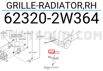 Nissan 623202W364 GRILLE-RADIATOR,RH