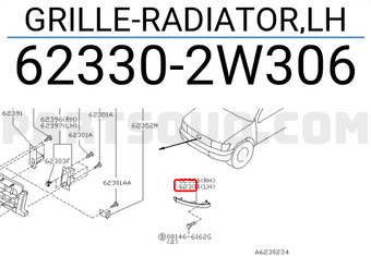 Nissan 623302W306 GRILLE-RADIATOR,LH