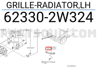 Nissan 623302W324 GRILLE-RADIATOR,LH