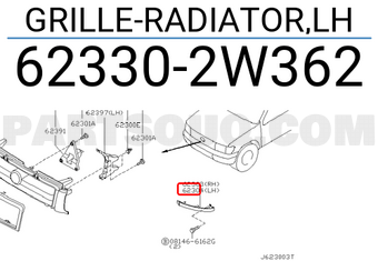 Nissan 623302W362 GRILLE-RADIATOR,LH