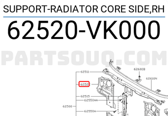 Nissan 62520VK000 SUPPORT-RADIATOR CORE SIDE,RH