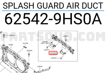 Nissan 625429HS0A SPLASH GUARD AIR DUCT