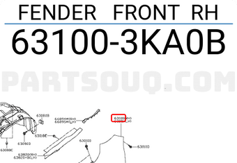 Nissan 631003KA0B FENDER FRONT RH