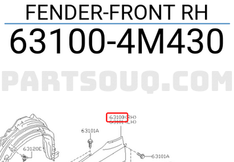 Nissan 631004M430 FENDER-FRONT RH